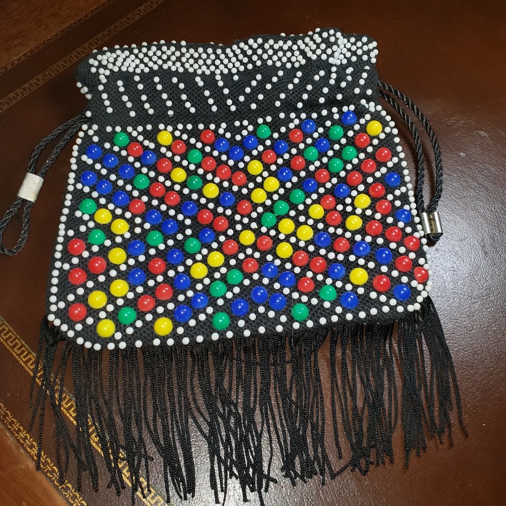 Mid-Century Rainbow Candy Dot Fringed Bag